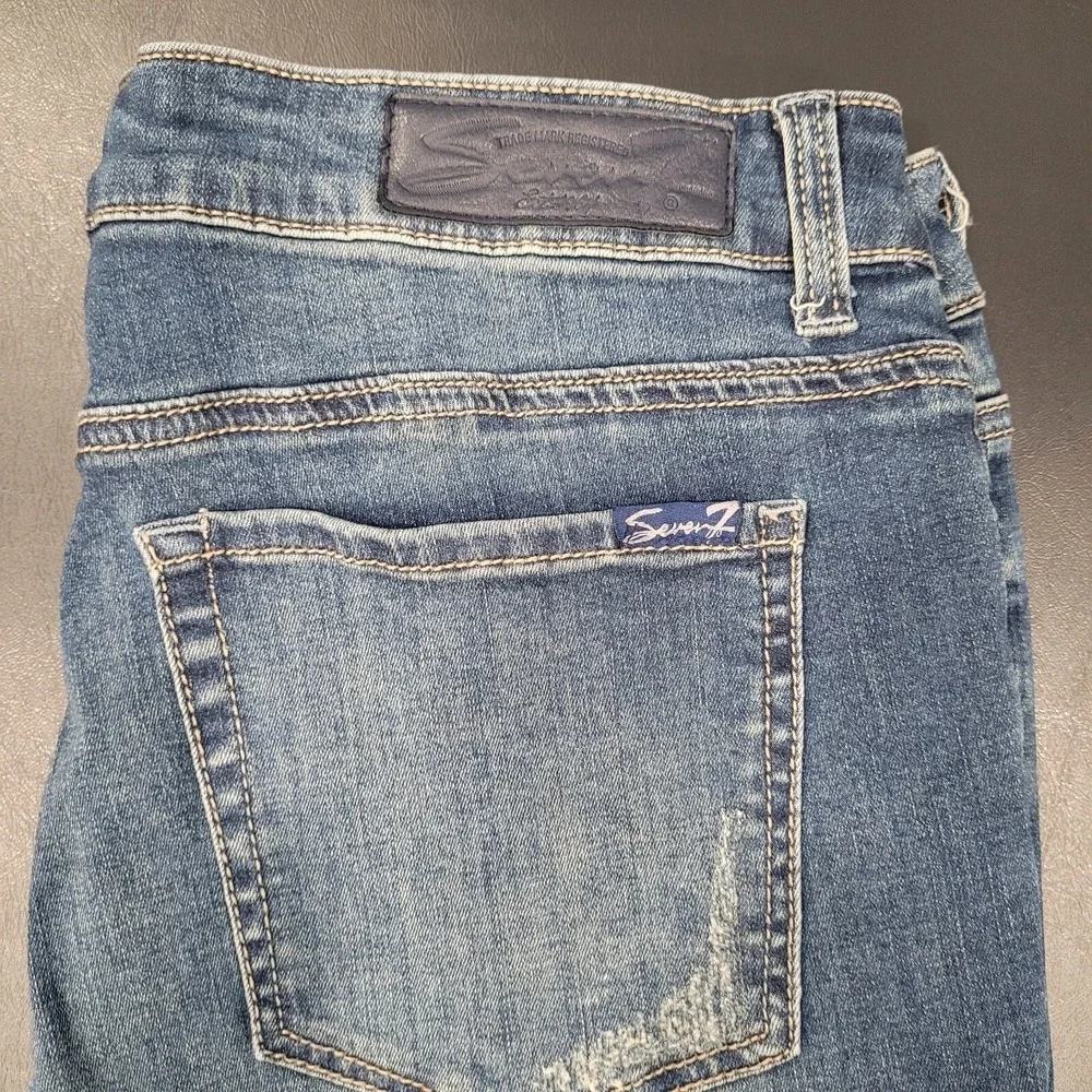 Seven7 Jeans Women's 12 Ankle Skinny Rhinestone‎ Distressed Medium Wash Stretch